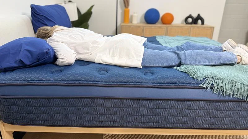 Our tester stomach sleeping on the Brooklyn Bedding Signature Hybrid Mattress