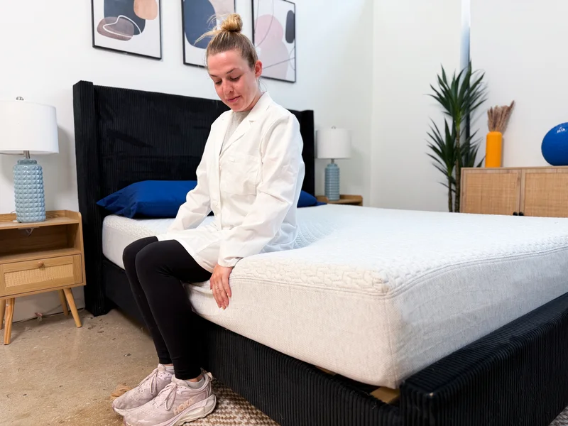 Testing seated edge support on the Tuft and Needle Original mattress