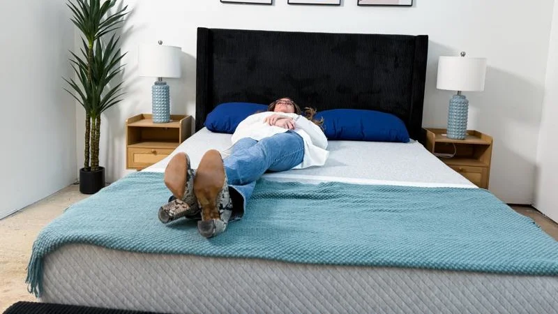 Our tester back sleeping on the Leesa Original Mattress