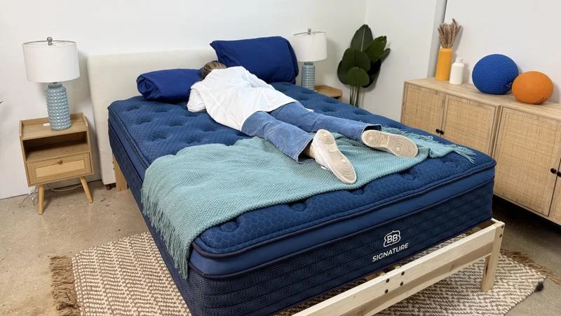 Our tester stomach sleeping on the Brooklyn Bedding Signature Hybrid Mattress