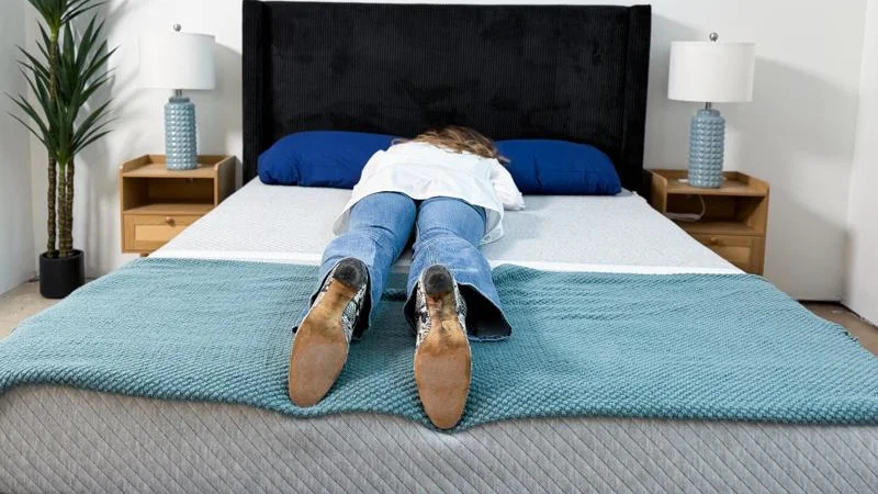 Our tester stomach sleeping on the Leesa Original Mattress
